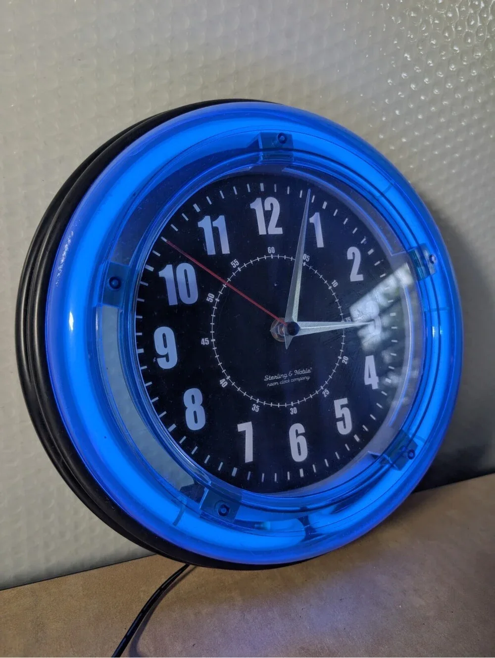 Sterling & Noble 11” Blue Neon Electric Wall Clock Modern Retro 90s
